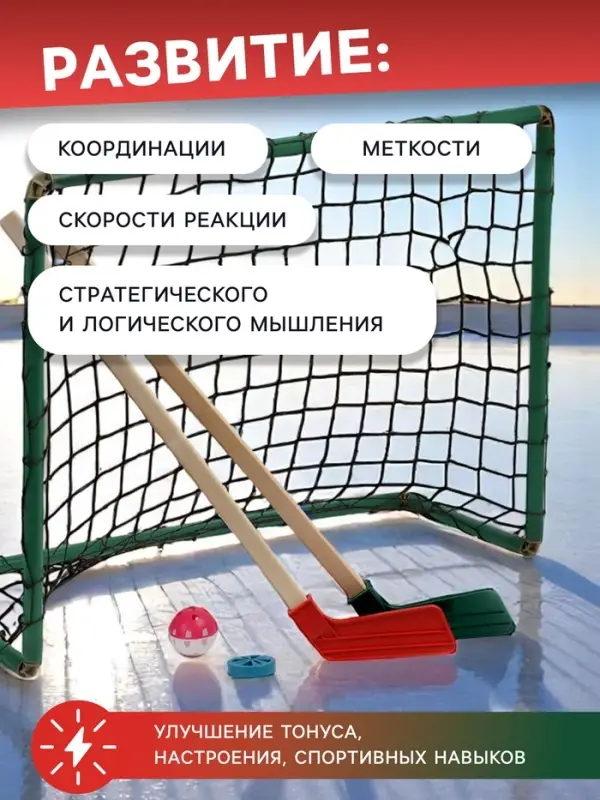 Набор для игры в хоккей (клюшка 2 шт., ворота 2 шт., шайба, мяч), МИКС