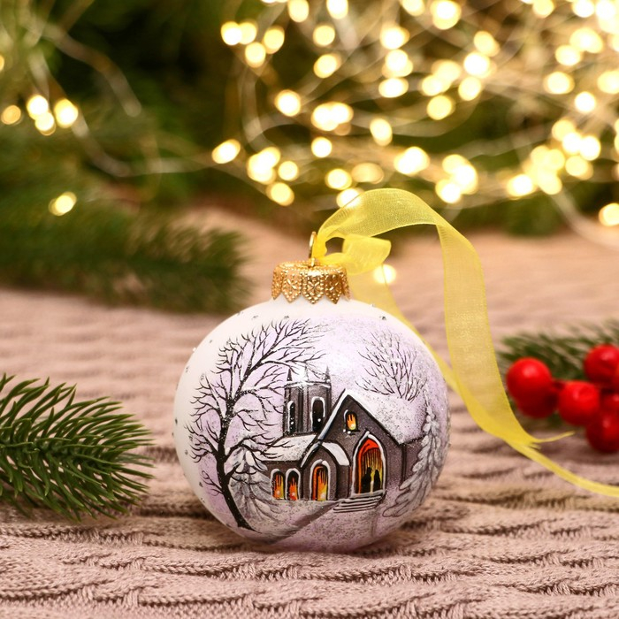 Ёлочный шар d-7 см Ёлочный шар d-7 см "Дом в снегу" ручная роспись, белый