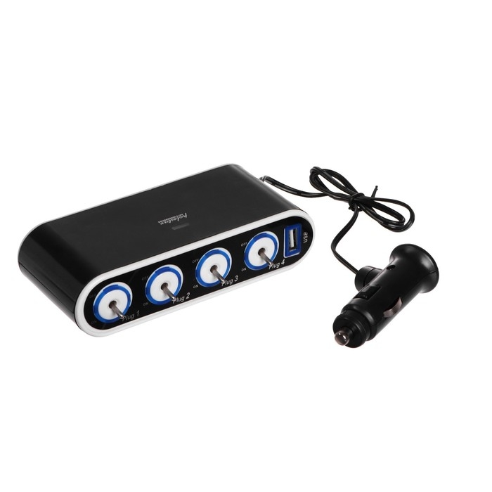 Разветвитель прикуривателя TORSO, 12-24 В, USB, провод 50 см, подсветка Разветвитель прикуривателя TORSO, 12-24 В, USB, провод 50 см, подсветка