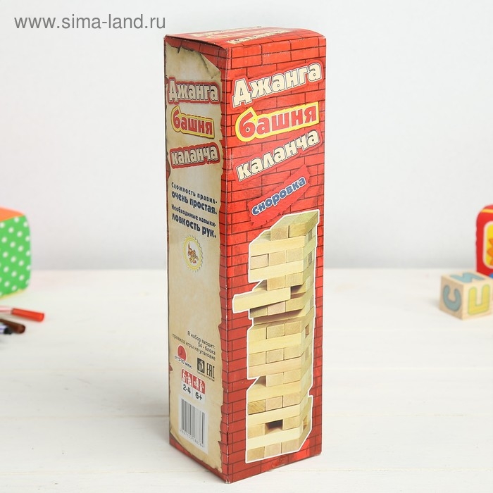 Падающая башня дженга, настольная игра  Падающая башня дженга, настольная игра "Каланча", 54 бруска, 30х8 см, брусок 7.5х2.5х1.5 см