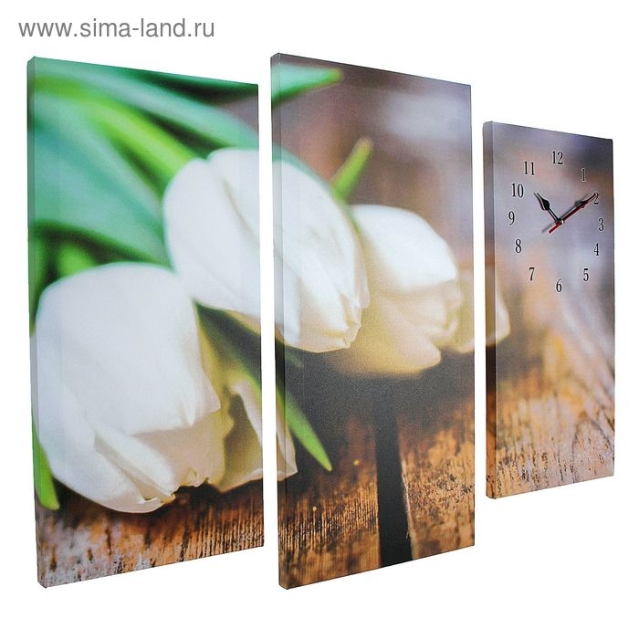 Часы настенные модульные «Белые тюльпаны», 60 × 80 см
