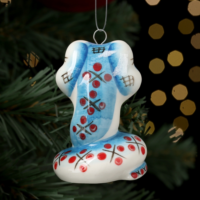 Новый год. Ёлочная игрушка символ года Новый год. Ёлочная игрушка символ года "Змей Улыбка синий", 7 см, фарфор