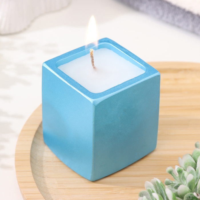 Свеча  Свеча "Квадрат" в подсвечнике из гипса,5х6см,голубой