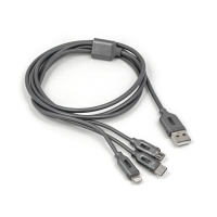 Кабель 3 в 1 BYZ BL-699 , USB - microUSB/Lightning/Type-C, 3.1 А, 1.2 м, серебристый