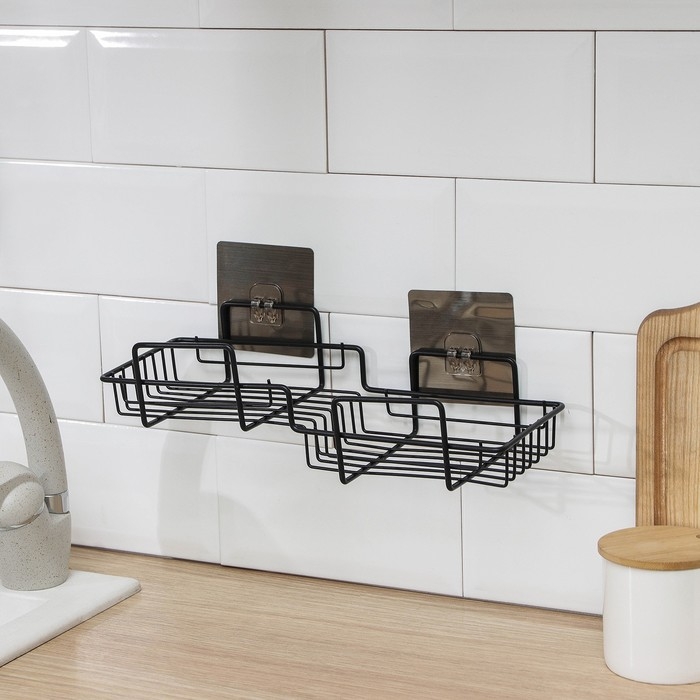 Полка на липучке Доляна, 31×11×6 см, цвет чёрный Полка на липучке Доляна, 31×11×6 см, цвет чёрный