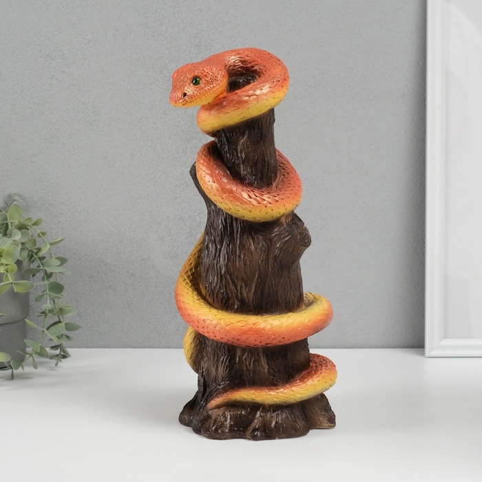 Новогодняя копилка  Новогодняя копилка "Змея на пеньке"  33 х 14 х 15 см, оранжевый