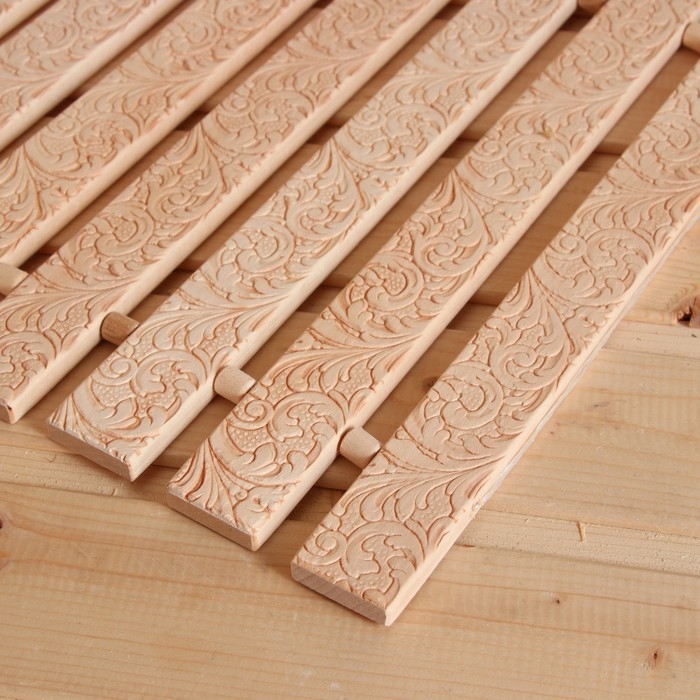 Коврик- сидушка для бани из липы, тиснение Русские узоры, 42х35х1 см Коврик- сидушка для бани из липы, тиснение Русские узоры, 42х35х1 см