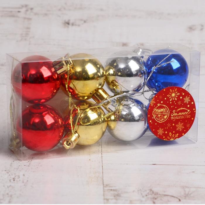 Набор шаров пластик d-4 см, 8 шт Набор шаров пластик d-4 см, 8 шт "Классика глянец" микс