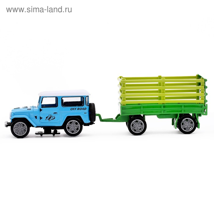 Машина металлическая «Джип», с прицепом, инерционная, МИКС Машина металлическая «Джип», с прицепом, инерционная, МИКС