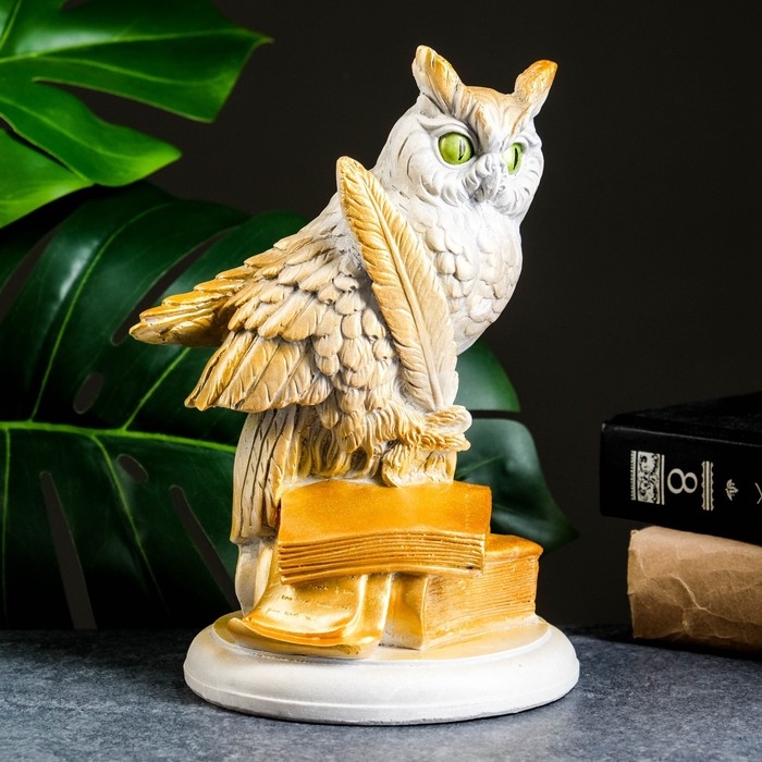 Фигура Фигура "Филин на книгах большой" серый, 21х15х13см