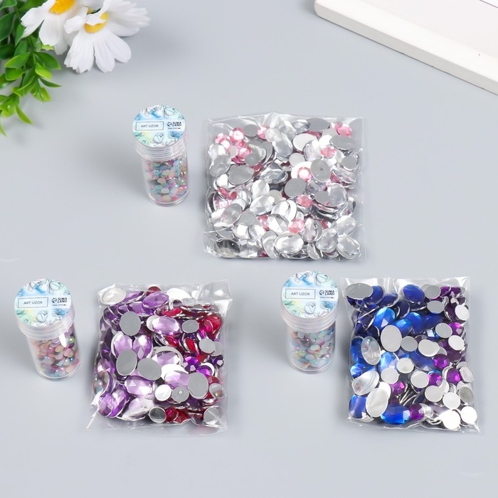 Декор Декор "Полубусины и стразы. Градиент разноцветный" d=4 мм 10г 200 шт 5х2,5 см МИКС