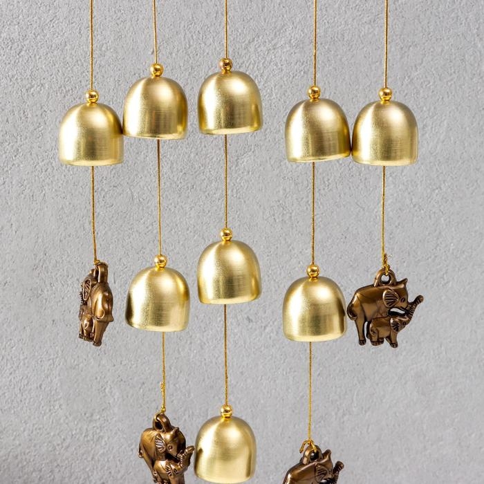 Музыка ветра металл, полистоун Музыка ветра металл, полистоун "Семь слонов на бивне" 9 колокольчиков 44х21 см