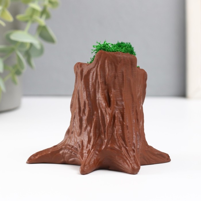 Кашпо бетонное Кашпо бетонное "Пенек" 7,5х8,5х7 см темно-коричневый со мхом (мох зелен стабилизированный)