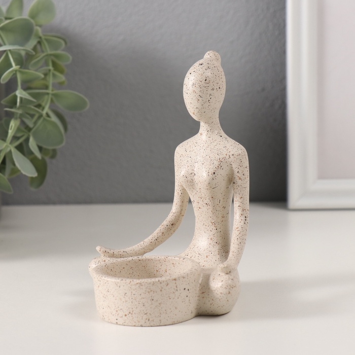 Подсвечник полистоун на 1 свечу "Девушка. Поза лотоса" белый в крапинку 8,3х8,5х11,7 см