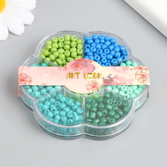 Бисер стекло 6/0 в цветке  Бисер стекло 6/0 в цветке "Цвета леса" цветной 7 цветов х 8  гр 8,2х8,2х2 см