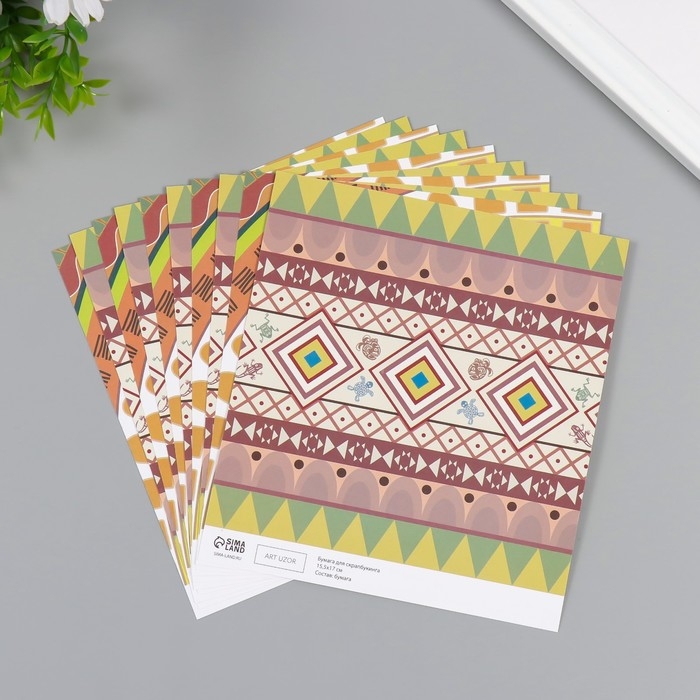 Бумага для скрапбукинга двусторонняя Бумага для скрапбукинга двусторонняя "Этника" плотность 180 гр набор 10 шт 15,5х17 см