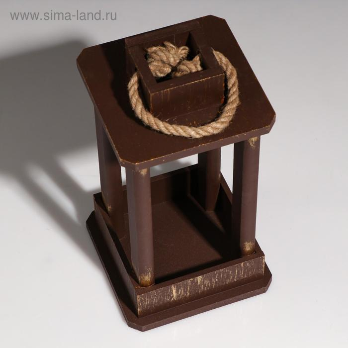 Кашпо деревянное  Кашпо деревянное "Фонарь", ручка верёвка, золотой винтаж, 16×16×30 см