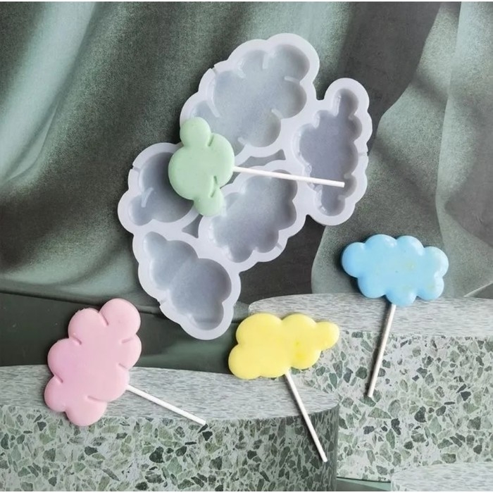 Форма для леденцов «Облачка», силикон, 15×10,5×0,7 см, 5 ячеек, цвет белый Форма для леденцов «Облачка», силикон, 15×10,5×0,7 см, 5 ячеек, цвет белый