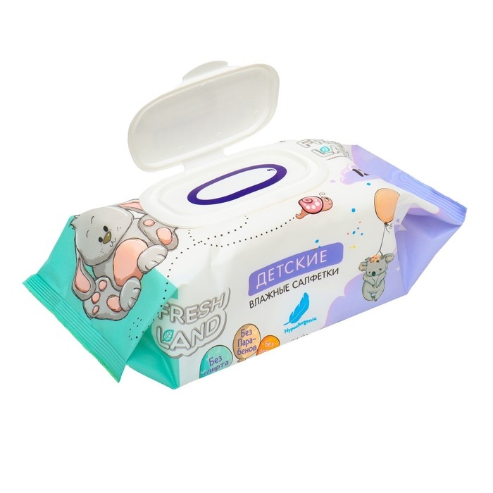 Влажные салфетки для детей  Влажные салфетки для детей "Freshland" c Д-пантенолом,120 шт