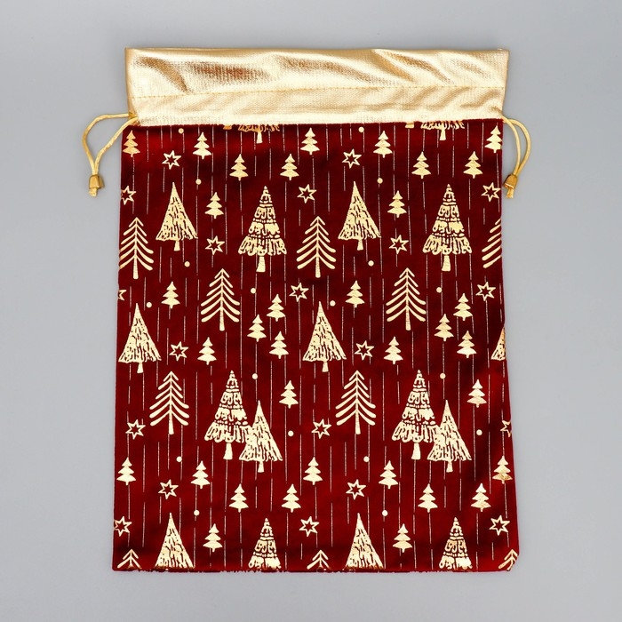 Мешочек подарочный плюш «Тебе в этот праздник», ёлки, тиснение, 30 х 40 см +/- 1.5 см, Новый год