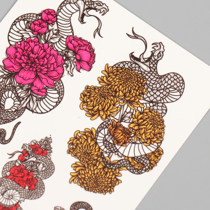 Новогодня татуировка на тело Новогодня татуировка на тело "Цветы и змеи" 10х15 см