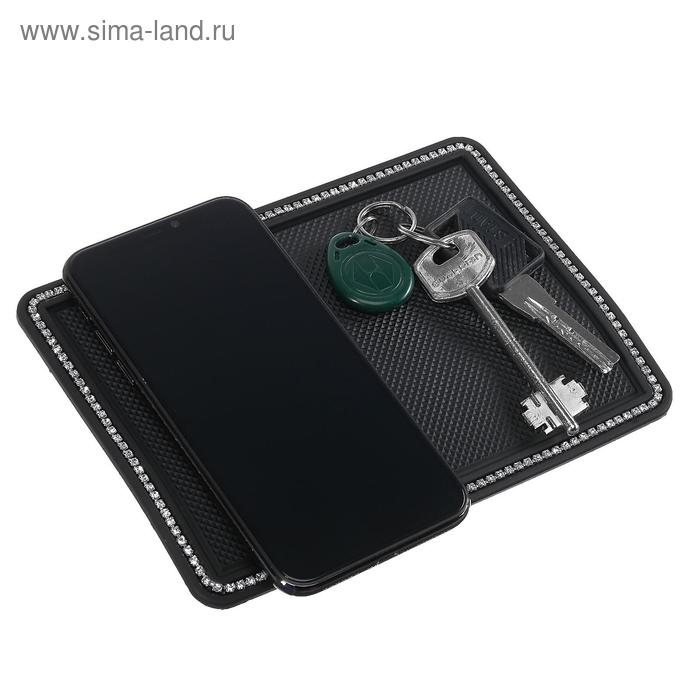 Коврик противоскольязщий 18х13 см, стразы, черный Коврик противоскольязщий 18х13 см, стразы, черный