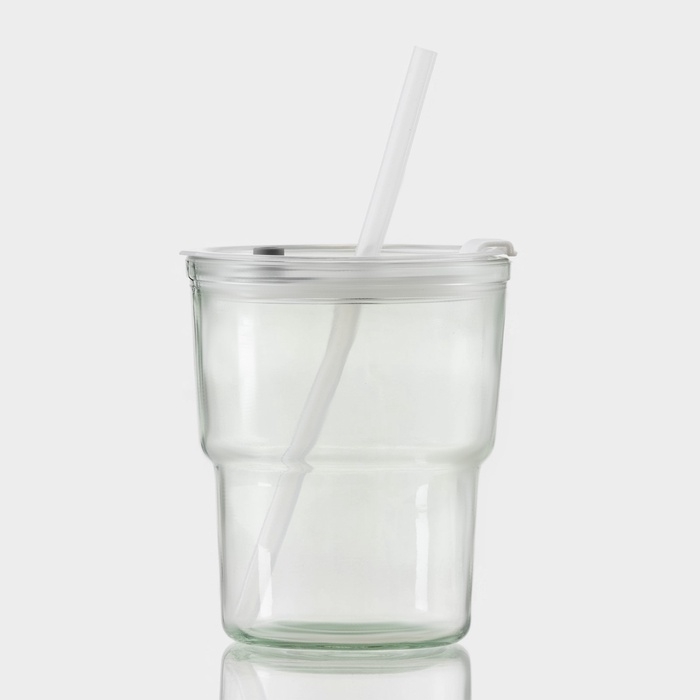 Стакан стеклянный с крышкой и трубочкой, 450 мл Стакан стеклянный с крышкой и трубочкой, 450 мл