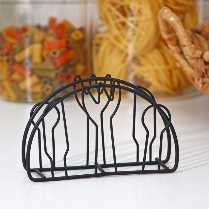 Салфетница Доляна «Столовые приборы»,13×3,5×8 см, цвет чёрный Салфетница Доляна «Столовые приборы»,13×3,5×8 см, цвет чёрный