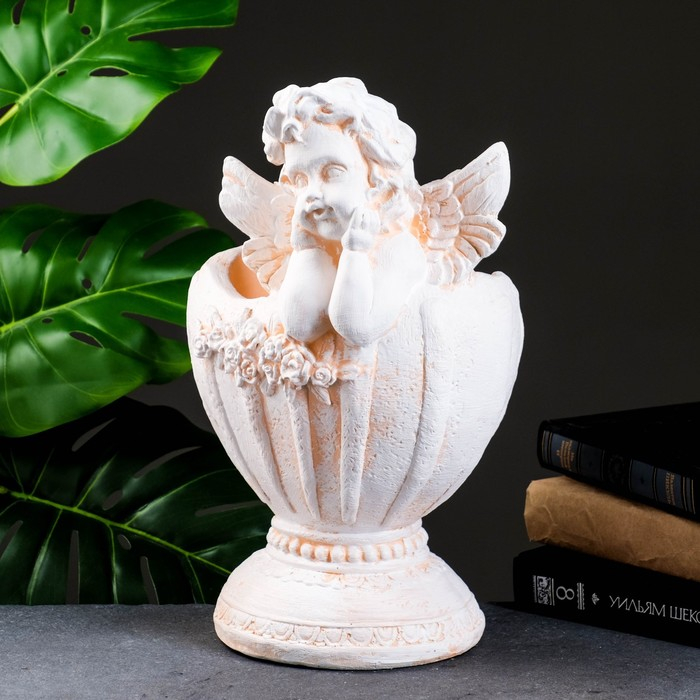 Фигурное кашпо Фигурное кашпо "Ангел в вазе" бежевый, 1,2 л / 20х35х23см