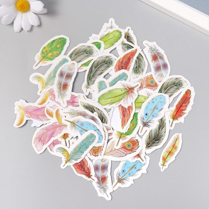 Наклейки для творчества "Пёрышки" тиснение золото набор 48 шт 9х7х0,8 см