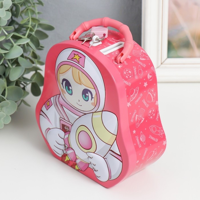 Копилка металл с замочком Копилка металл с замочком "Космонавт мальчик/девочка" МИКС 6,5х15,5х16,6 см