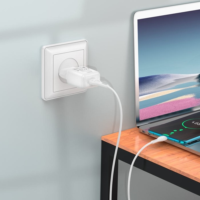 Сетевое зарядное устройство Hoco C96A, 1 USB, 2.1 А, кабель Type-C-USB, 1 м, белое Сетевое зарядное устройство Hoco C96A, 1 USB, 2.1 А, кабель Type-C-USB, 1 м, белое