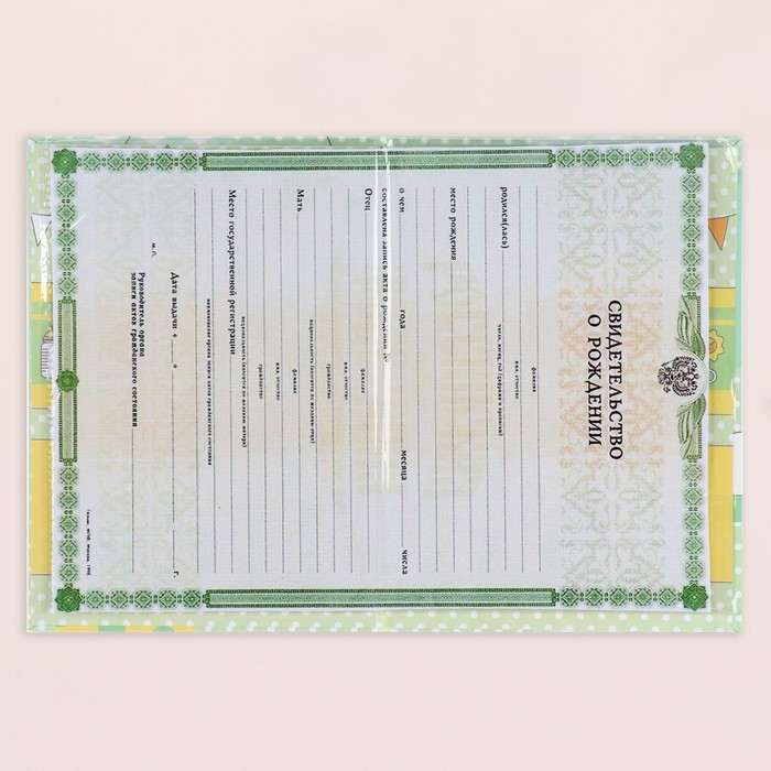 Свидетельство о рождении Свидетельство о рождении "Воздушные шары" тиснение, зеленый фон, А5