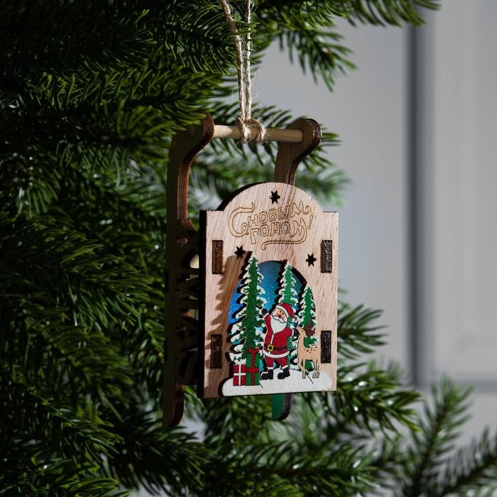 Ёлочная игрушка «Сани с Дедом Морозом», от батареек, свечение RGB Ёлочная игрушка «Сани с Дедом Морозом», от батареек, свечение RGB