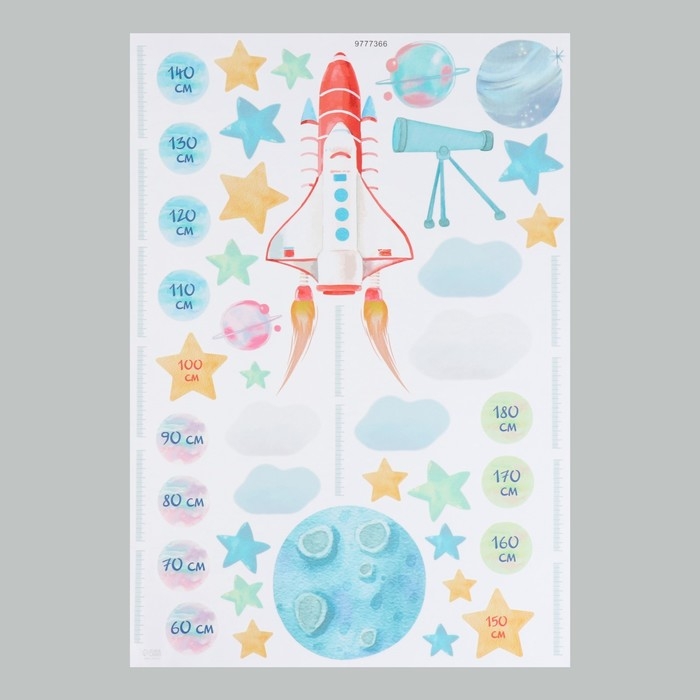 Наклейка интерьерная цветная ростомер Наклейка интерьерная цветная ростомер "Запуск ракеты" 50х70 см