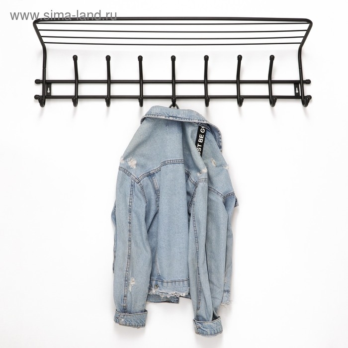 Вешалка настенная с полкой «Комфорт», 9 крючков, цвет чёрный Вешалка настенная с полкой «Комфорт», 9 крючков, цвет чёрный