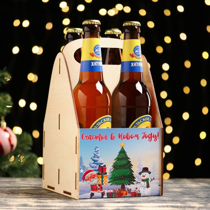 Ящик под пиво  Ящик под пиво "Счастья в Новом году!" темный фон