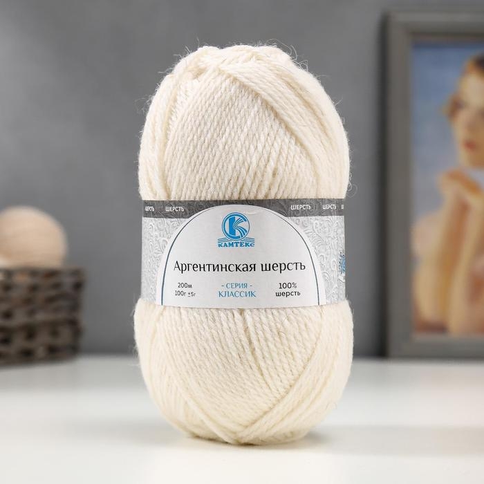 Пряжа Пряжа "Аргентинская шерсть" 100% импортная шерсть 200м/100гр (205, белый)