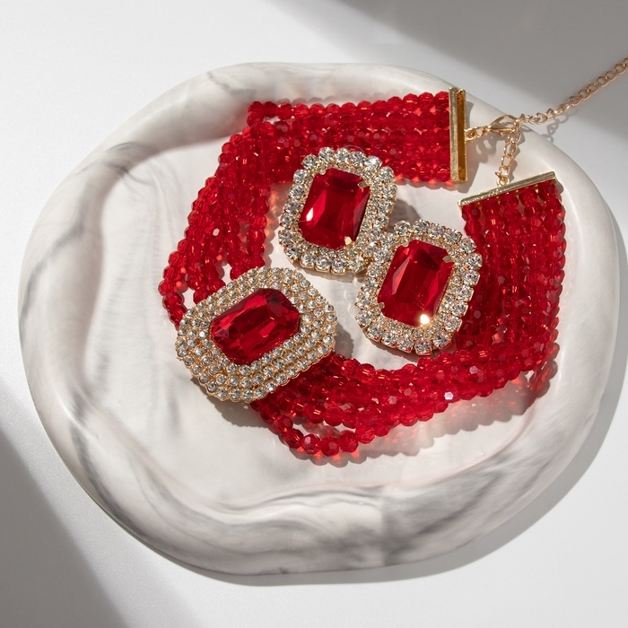 Набор 2 предмета; серьги, колье «Роскошь» крупный камень, цвет красный в золоте, 42 см Набор 2 предмета; серьги, колье «Роскошь» крупный камень, цвет красный в золоте, 42 см