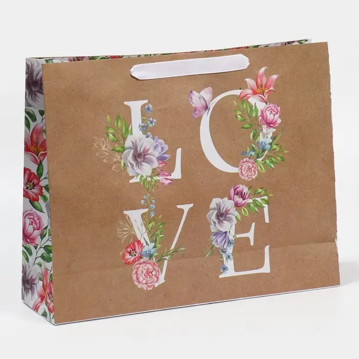 Пакет подарочный крафтовый, упаковка, «LOVE», L 31 х 40 х 11.5 см