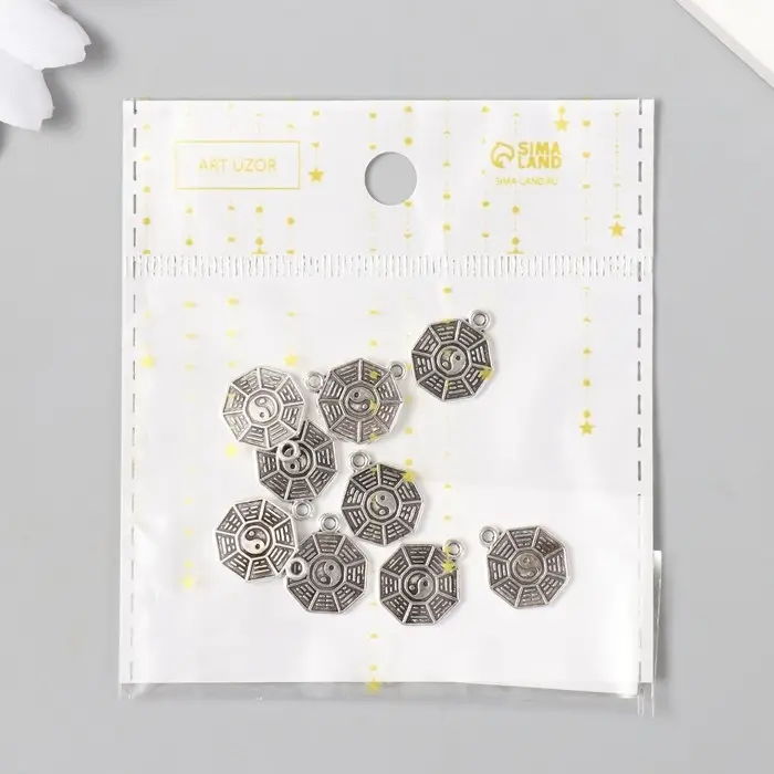 Металлический элемент, декоративная подвеска «Арт Узор. Монетка инь-ян», серебро, 1.5×1.3 см