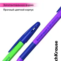 Ручка шариковая ErichKrause R=301 Neon Stick & Grip, узел 0.7-1.0 мм, синяя, резиновый упор, МИКС