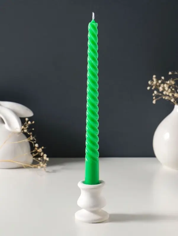Набор свечей витых 25 см, 2 шт., 57 г, 5 ч, зелёный