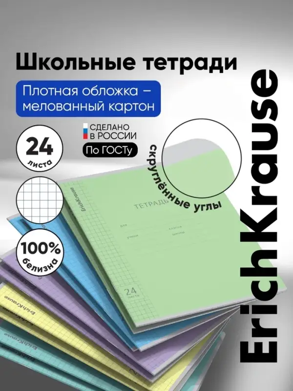 Тетрадь 24 листа в клетку, ErichKrause &laquo;Классика Visio&raquo;, обложка мелованный картон, МИКС