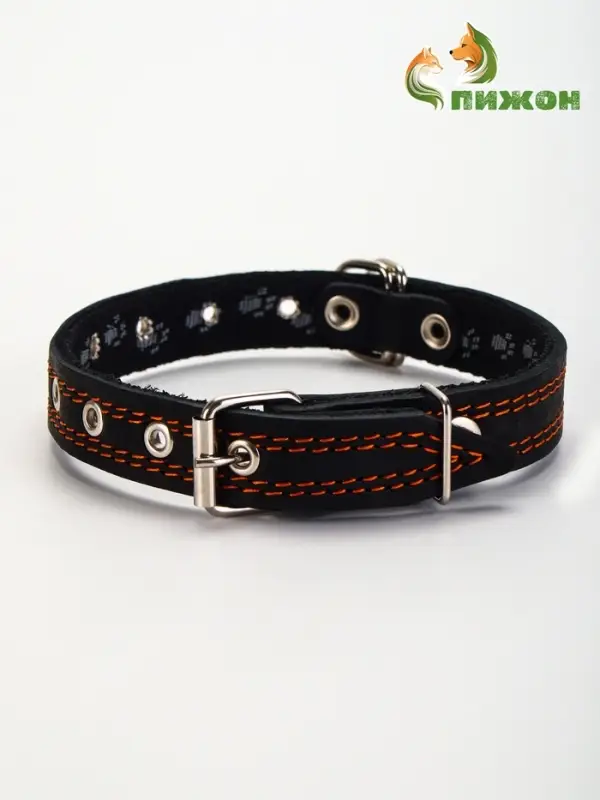 Ошейник кожаный усиленный капроном с полукольцом, 55&times;2.5 см, ОШ 27-53 см, чёрный
