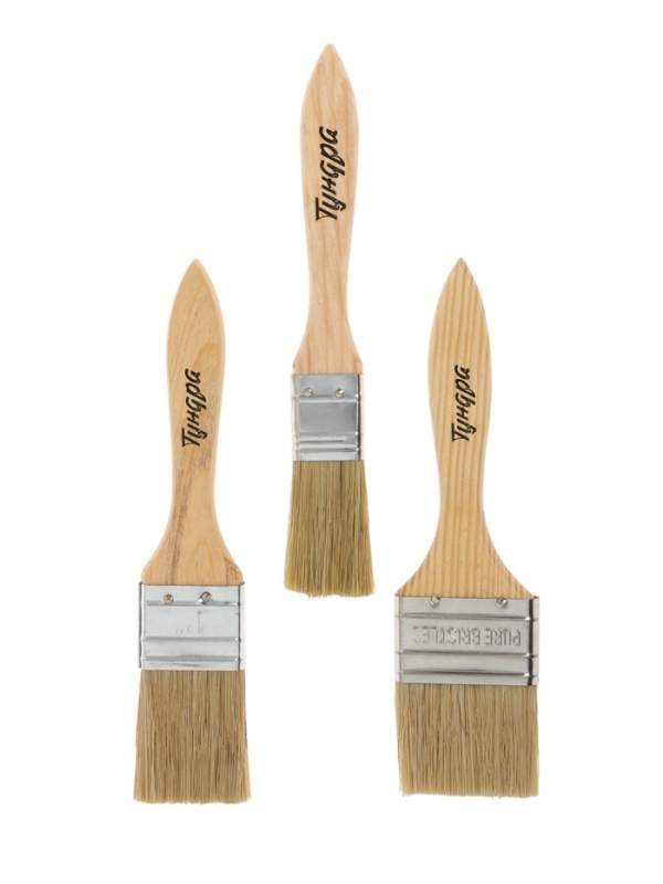 Набор кистей ТУНДРА, натуральная щетина, деревянная рукоятка, 1-1.5-2 Набор кистей ТУНДРА, натуральная щетина, деревянная рукоятка, 1-1.5-2" (25, 38, 50 мм)