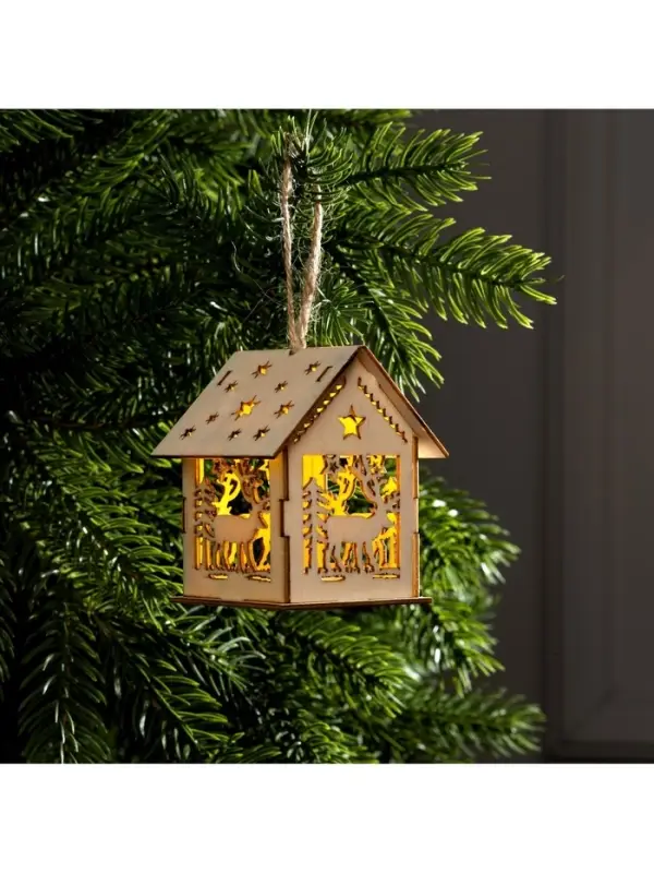 Ёлочная игрушка &laquo;Домик с оленем&raquo;, 7.5&times;6.5&times;6 см, от батареек, свечение тёплое белое