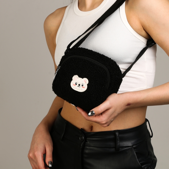 Сумка плюшевая «Мишка», чёрная