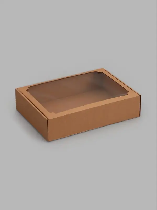 Коробка самосборная с окном, бурая, 38 х 28 х 9 см