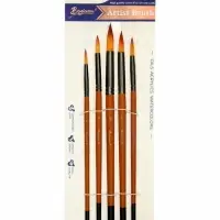 Кисти для рисования, синтетика, 5 штук: № 2, 4, 6, 8, 10, круглые, деревянная ручка, международный размер